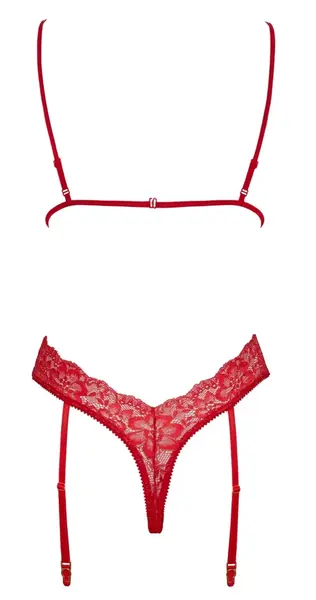 Kissable Suspender Body crveni L/XL - fina čipka, zlatni detalji