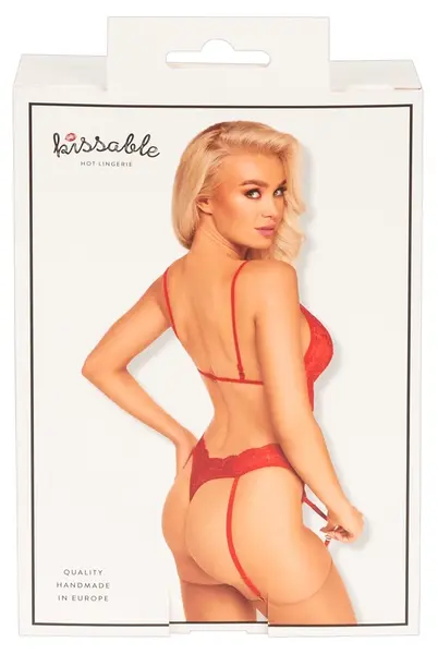 Kissable Suspender Body crveni L/XL - fina čipka, zlatni detalji