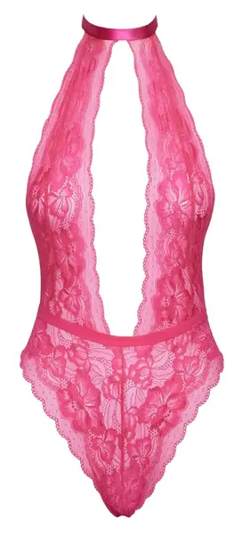 Kissable Body Pink L/XL - Elegantna čipka, satenske trake bez leđa