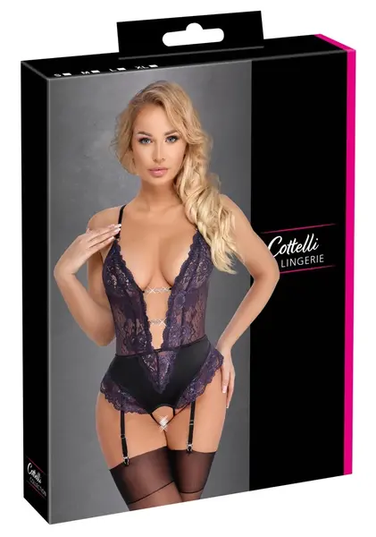 Cottelli Lingerie Bodysuit Crna/Ljubičasta XL Podesivi lanci