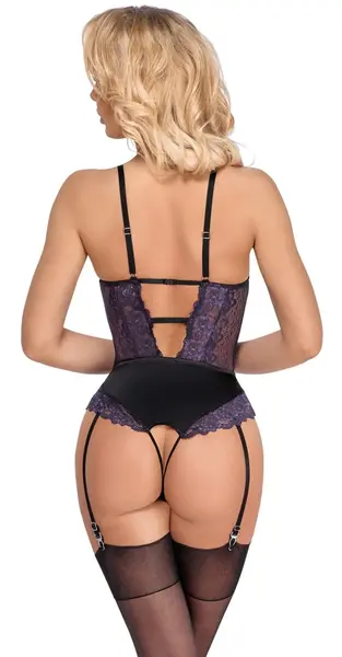 Cottelli Lingerie Bodysuit Black/Purple L with Adjustable Straps