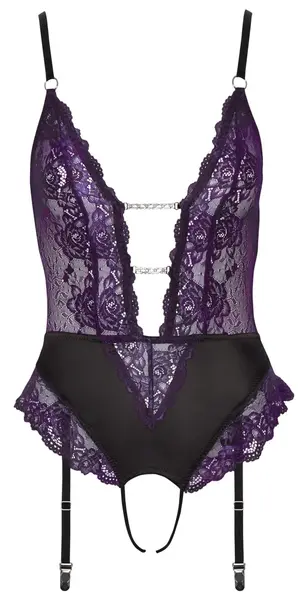 Cottelli Lingerie Bodysuit Black/Purple L with Adjustable Straps