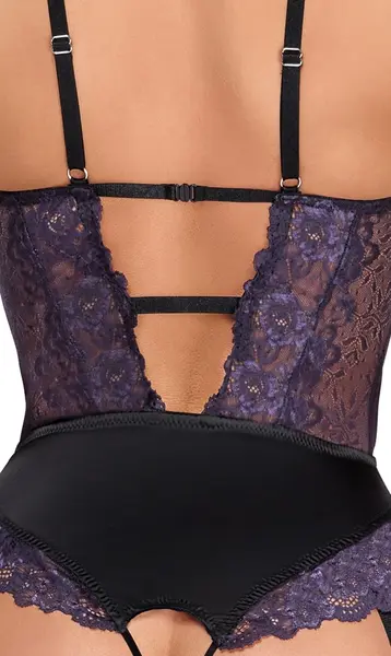 Cottelli Lingerie Body Black/Purple M - Chain Accent, Adjustable Straps