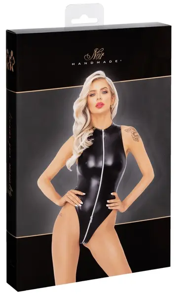 Noir Handmade Body Zip XL Black Powerwetlook, High Leg Cut, 3-Way Zip