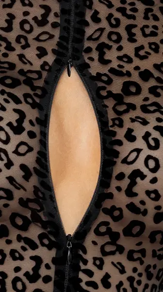 Noir Handmade Body Leo XL - Leopard Velvet Mesh Long Sleeve Bodysuit