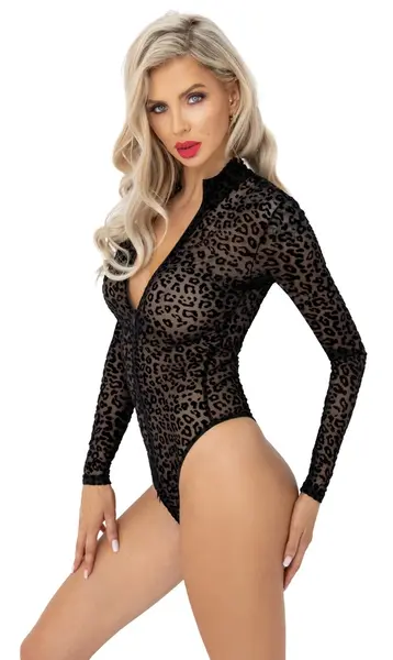 Noir Handmade Body Leo S - Long Sleeve Powernet Leopard Print Bodysuit