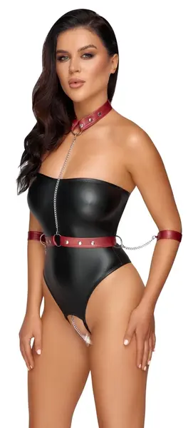 Cottelli Bondage Body M Crni Mat sa Crvenim Uprtačem koji se Skida