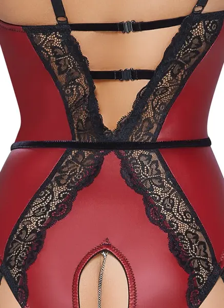 Abierta Fina Body Crveni/Crni L, Elegantan Čipkani Dizajn, Lanci koji se Skidaju