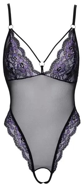 Cottelli Lingerie Body Lace M - Cvetna Čipka, Podesive Bretele, Crna/Roze
