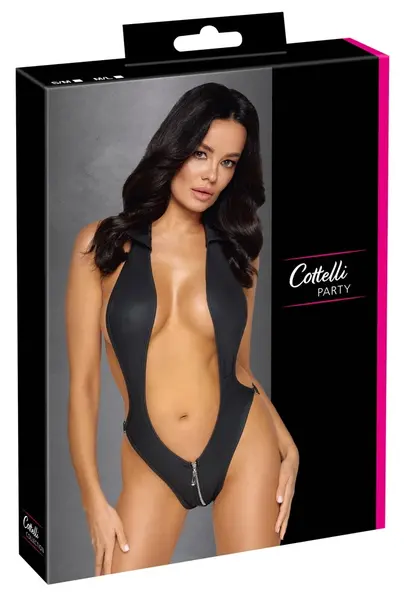 Cottelli PARTY Body S/M Crni Mat Izgled sa Kragnom i Dekorativnim Trakama