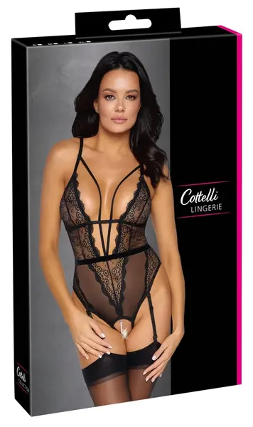 Cottelli LINGERIE Body Pear String XL, Čipka i Powernet, Uklonjivi biseri