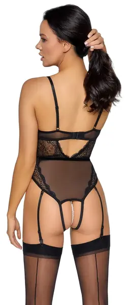 Cottelli Lingerie Body Pear S String – Prozirna čipka i uklonjivi biserni lanac