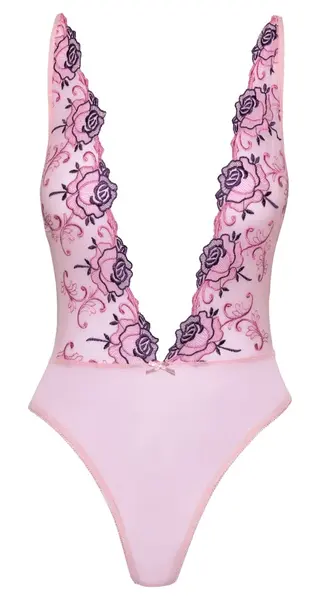 Kissable Body L/XL Pink Floral Embroidered Adjustable Straps