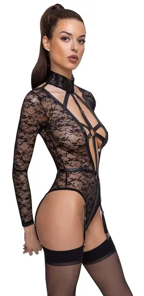 Cottelli LINGERIE Body Lace XL – Elegantan čipkani bodi sa detaljem pojasa