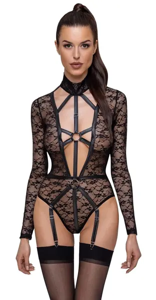 Cottelli Lingerie Body Lace M dugi rukavi čipka pojas Crna
