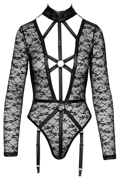 Cottelli Lingerie Body Lace S – dugi rukavi, podesive naramenice, Crna