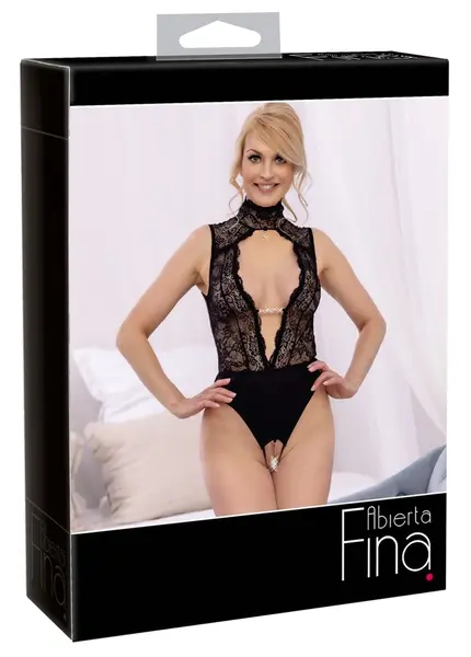 Abierta Fina Body Lace L - Elegantni Body od Čipke i Satena sa Kristalima