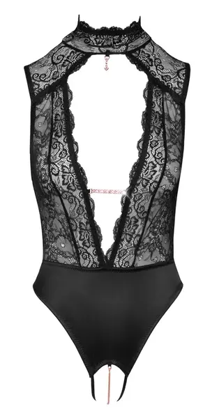 Abierta Fina Body Lace L - Elegantni Body od Čipke i Satena sa Kristalima