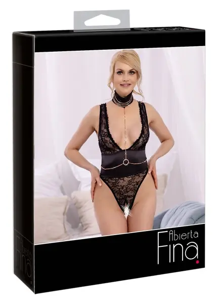 Abierta Fina Body XL Lace & Satin with Detachable Rhinestone Chains