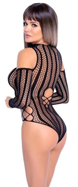 NO:XQSE Body Long Sleeves Seamless Net Stripe Black S-L