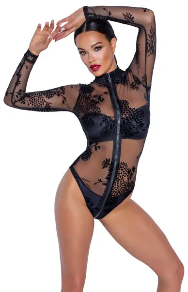 Noir Handmade Body M Long Sleeve Powernet Floral Velvet Black