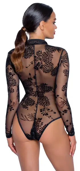 Noir Handmade Body M Long Sleeve Powernet Floral Velvet Black