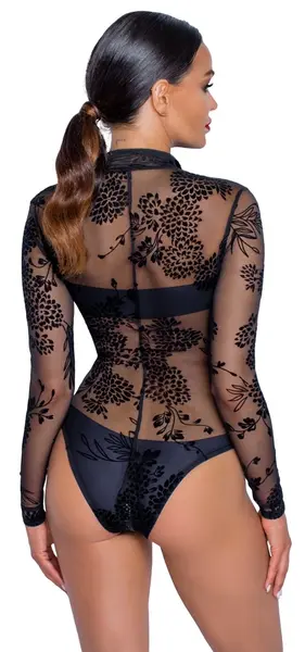 Noir Handmade Body M Long Sleeve Powernet Floral Velvet Black