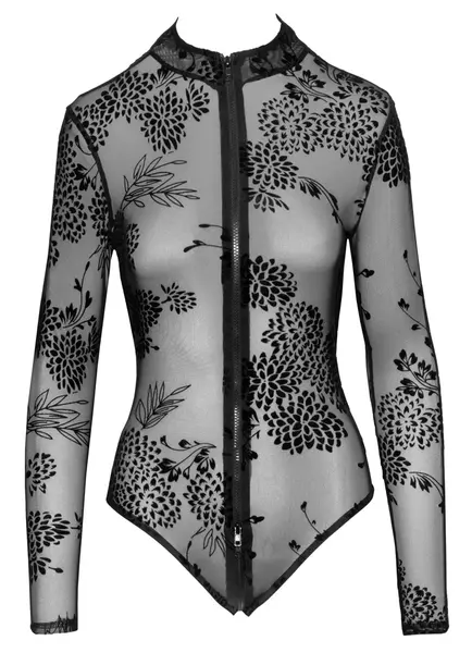 Noir Handmade Body M Long Sleeve Powernet Floral Velvet Black
