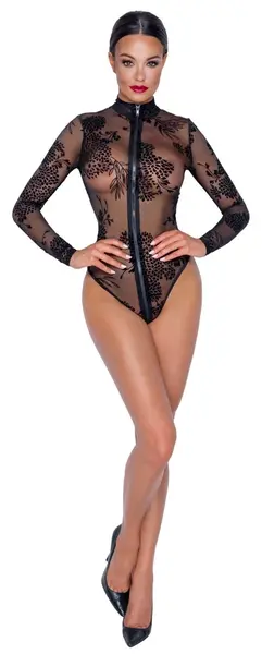 Noir Handmade Powernet Long Sleeve Bodysuit Floral S