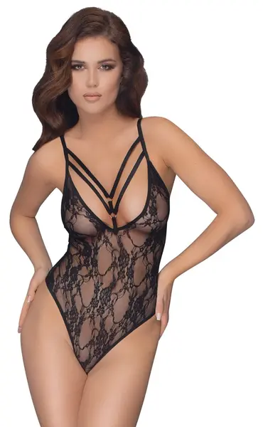 Cottelli Collection Body Rings XL Adjustable Lace Bodysuit Black