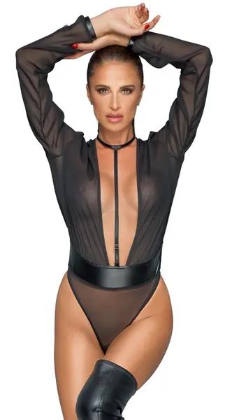 Cottelli Collection Long Sleeve Mesh & Chiffon Body M Black