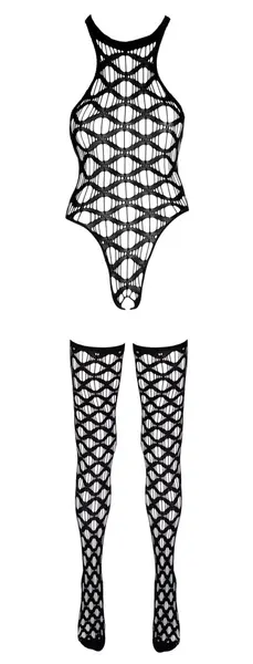 Cottelli Collection Bodystocking S-L Avant-Garde Net Design, Black
