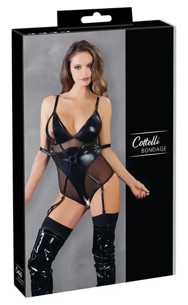 Cottelli Collection Bondage Body Ring L - Crni wet look & mreža, podesive trake