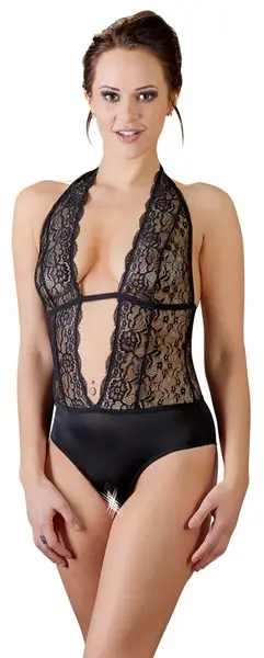 Cottelli Collection Body XL Black Lace Halterneck Open Design