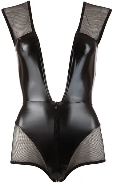 Cottelli Collection Wetlook & Mesh Body Crni L sa Detaljem Patent Zatvarača