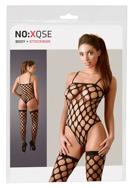 Cottelli Collection Body & Čarape S-L Crni Bešavni Set od Mreže