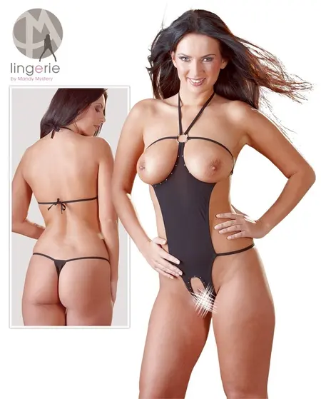 Seksi Otvoreni Body S-L Crni sa Rhinestone Naramenicama by Cottelli Collection