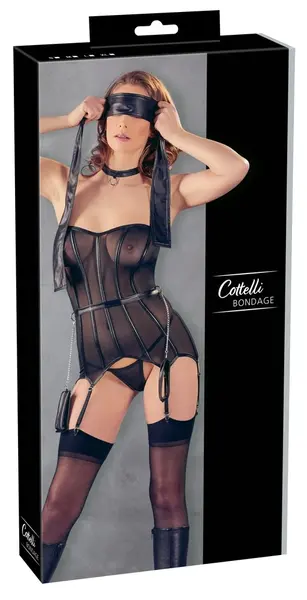 Cottelli Collection Bondage Corset L with Handcuffs & Scarf, Black Transparent