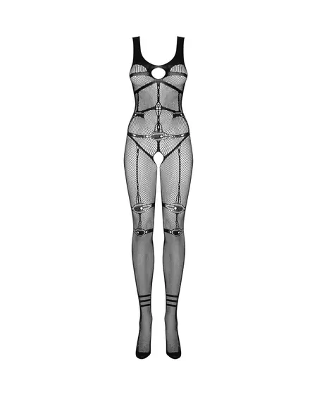 Obsessive N123 Bodystocking Black Mesh S-L, Harness-Effect Design