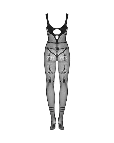 Obsessive N123 Bodystocking Black Mesh S-L, Harness-Effect Design