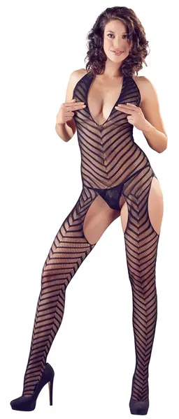 Cottelli Collection Catsuit S-L Diagonal Pattern Stretch Halterneck
