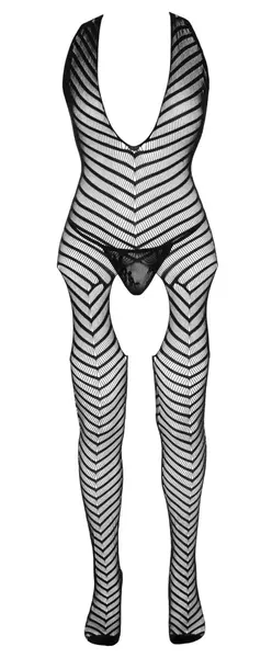 Cottelli Collection Catsuit S-L Diagonal Pattern Stretch Halterneck