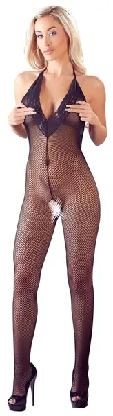 Cottelli Collection Net Catsuit S-L Lace Detail Backless Black