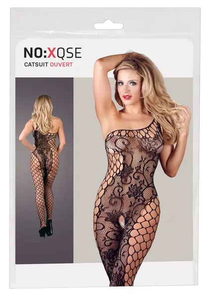 Cottelli Collection Asymmetrical Net Catsuit S-L, Seamless, Black