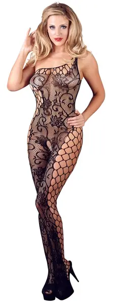 Cottelli Collection Asymmetrical Net Catsuit S-L, Seamless, Black