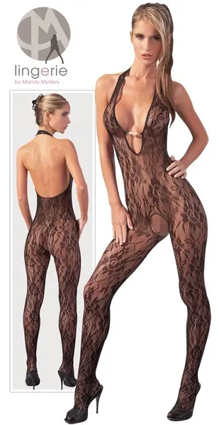 Cottelli Collection Mrežasti Kombinezon sa Dekorativnim Bisernim Kuglicama L/XL Crna