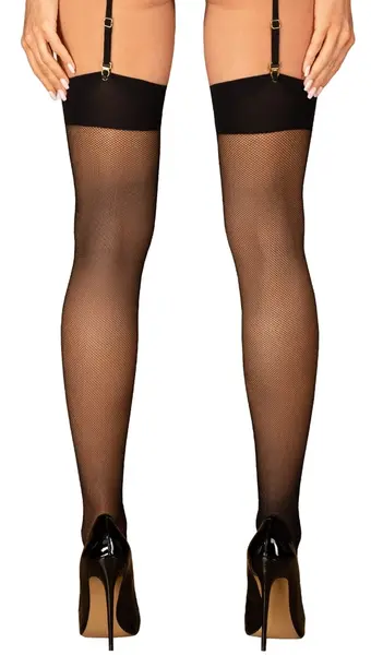Obsessive Fishnet Stockings S-L with Decorative Pattern, Black