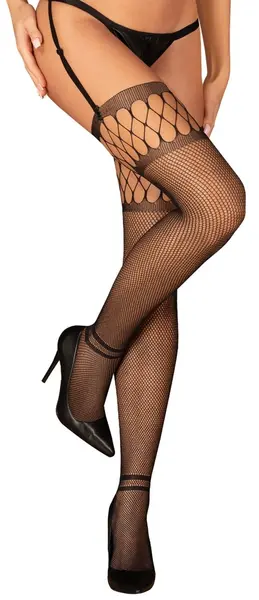 Obsessive OBS Fishnet Stockings S-L with Decorative Cut-Outs Black