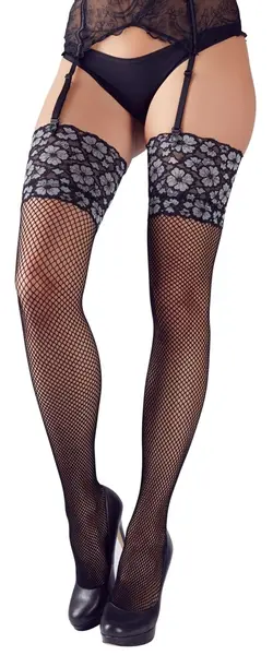 Cottelli Collection Lace Top Stockings Black/Silver S/M