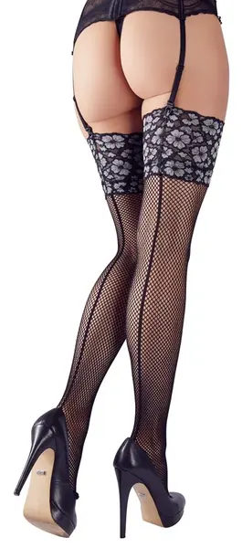Cottelli Collection Lace Top Stockings Black/Silver S/M